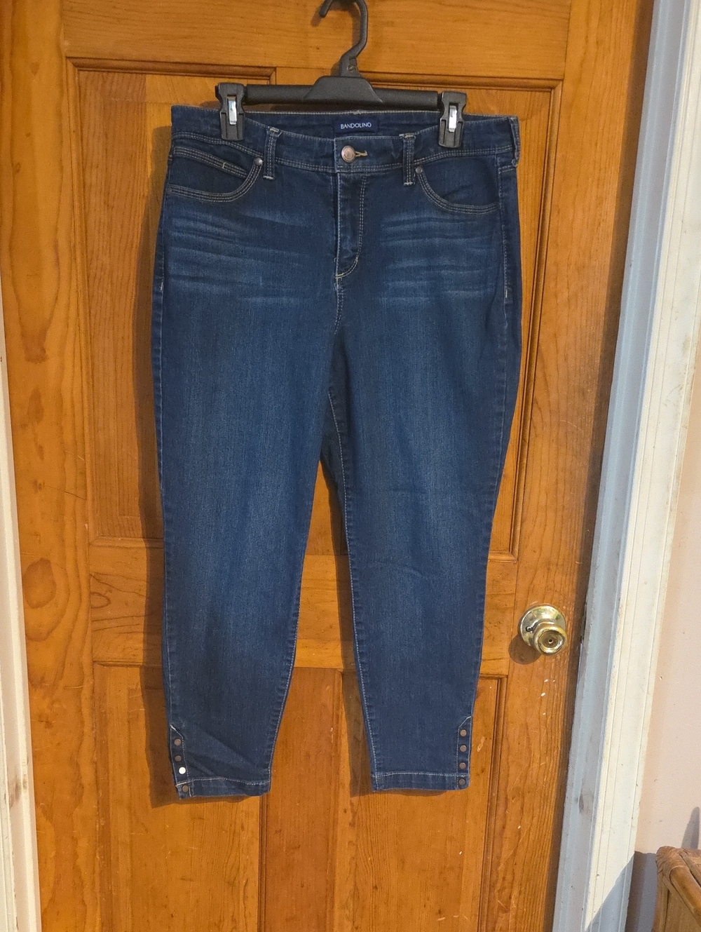 Bandolino Dark Blue Ankle Crop Jeans with Button Hem